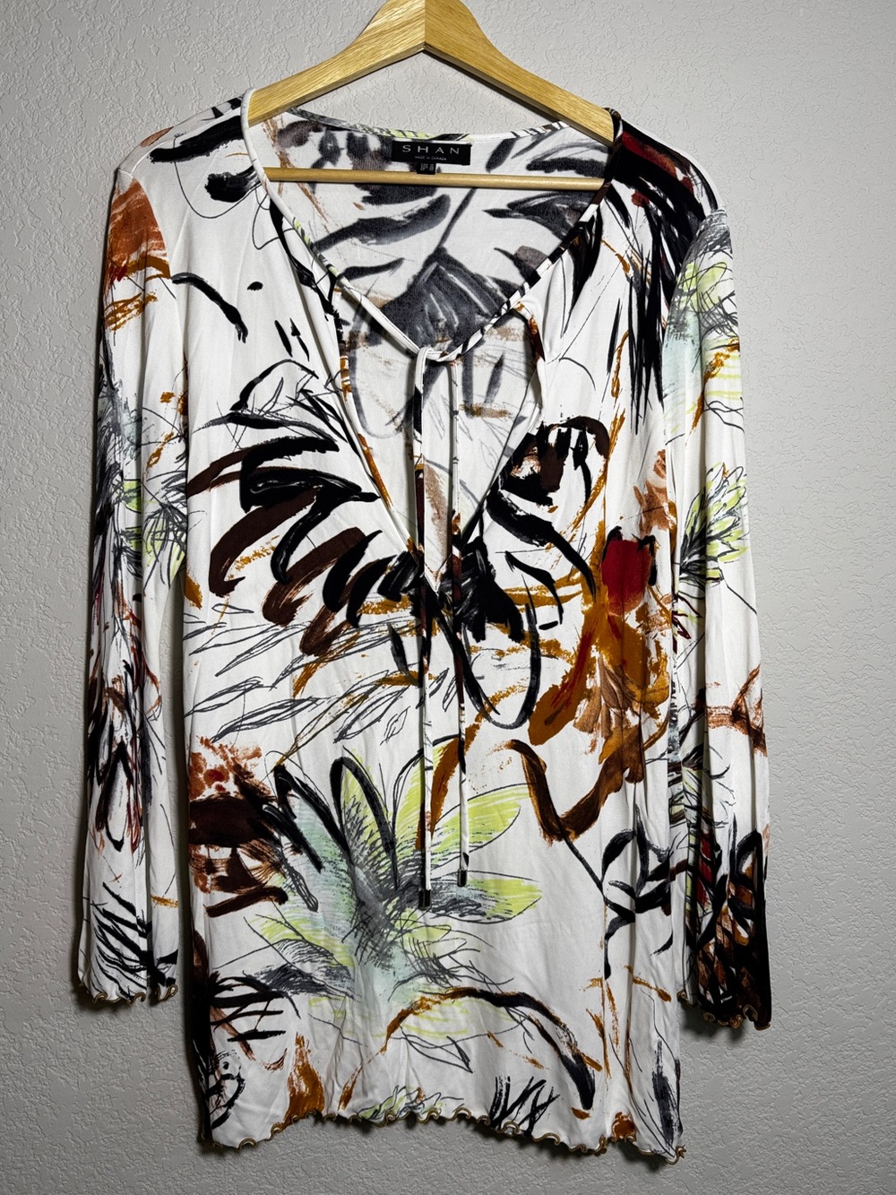 SHAN Abstract Tunic in White & Brown Size Large